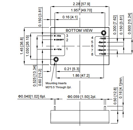 Mechanical Drawing - Cincon CQB75-300S Isolated DC-DC Converters